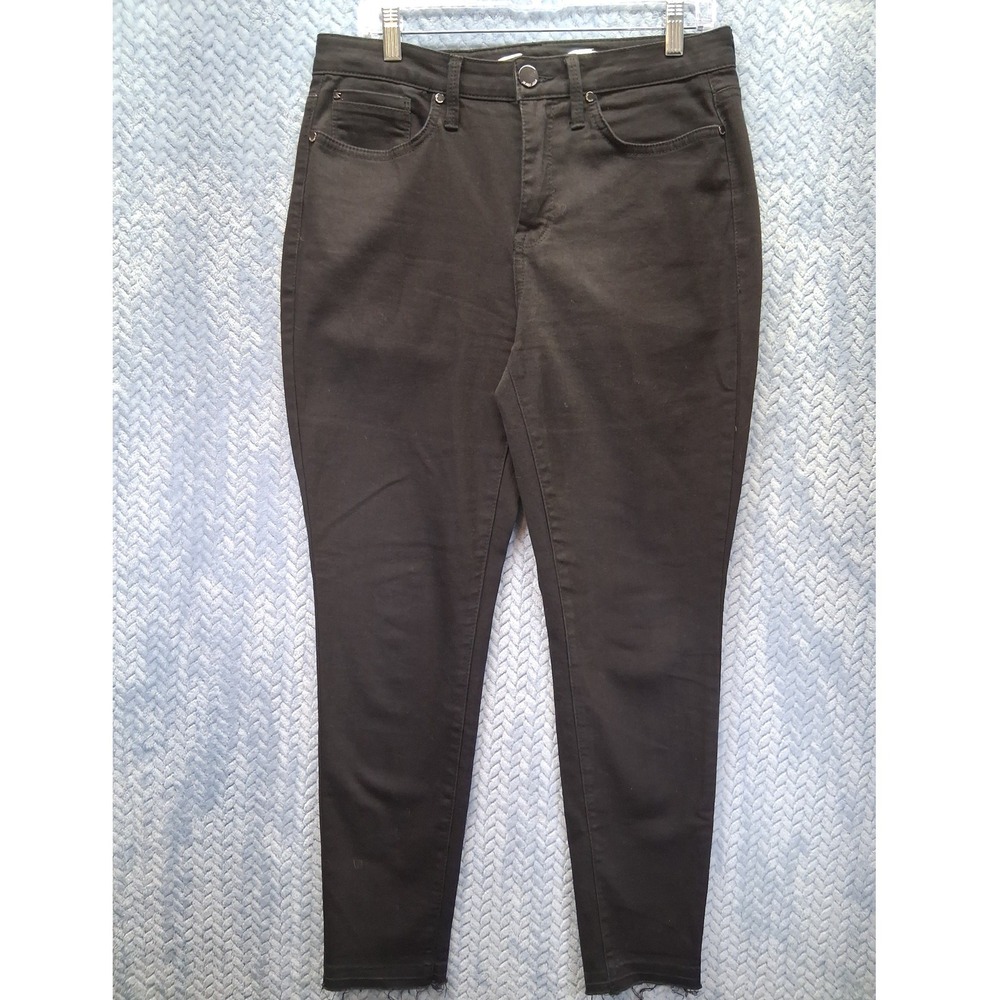 Seven7 Mid Rise Ankle Skinny Jeans Black Raw Hem Size 12 Stretch Denim